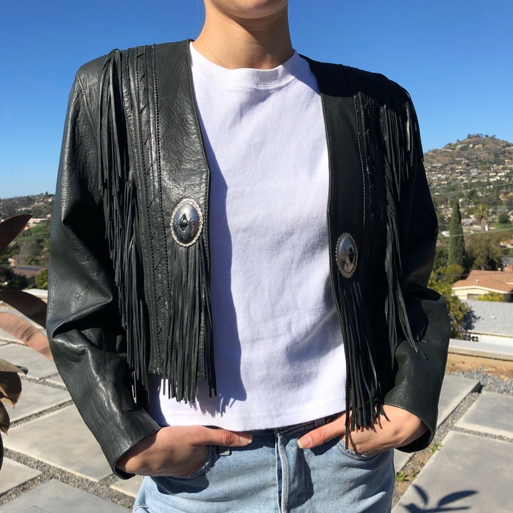 VINTAGE AUTHENTIC LEATHER Cropped Fringe Jacket